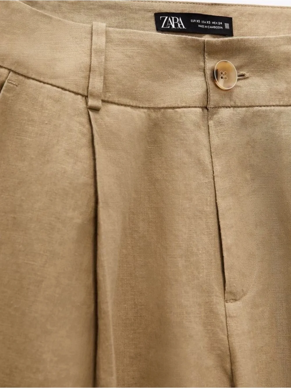 Zara 100% Linen Neutral Tan High Waist Wide Leg Pants M
